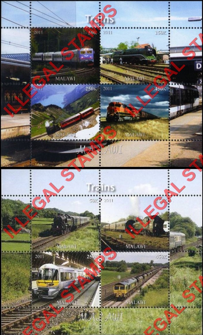Malawi 2011 Trains Illegal Stamp Souvenir Sheets of 4 (Part 3)