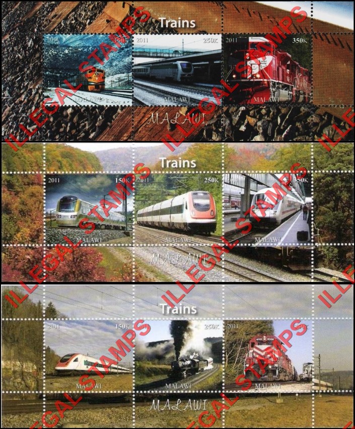 Malawi 2011 Trains Illegal Stamp Souvenir Sheets of 3