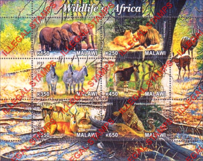 Malawi 2011 Wildlife of Africa Illegal Stamp Souvenir Sheet of 6