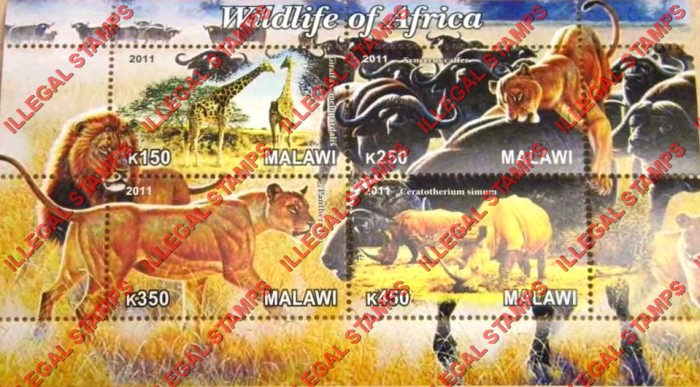 Malawi 2011 Wildlife of Africa Illegal Stamp Souvenir Sheet of 4