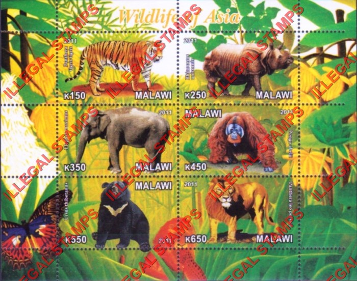 Malawi 2011 Wildlife of Asia Illegal Stamp Souvenir Sheet of 6