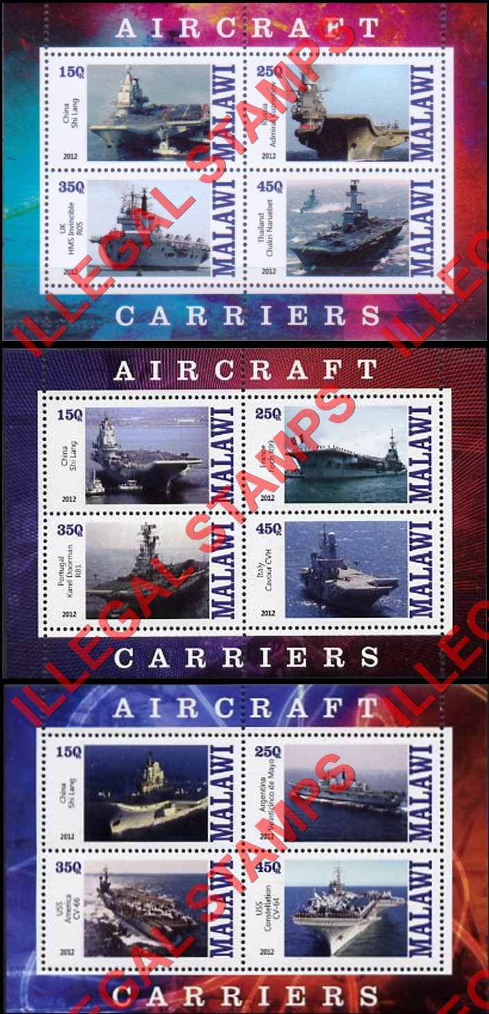 Malawi 2012 Aircraft Carriers Illegal Stamp Souvenir Sheets of 4