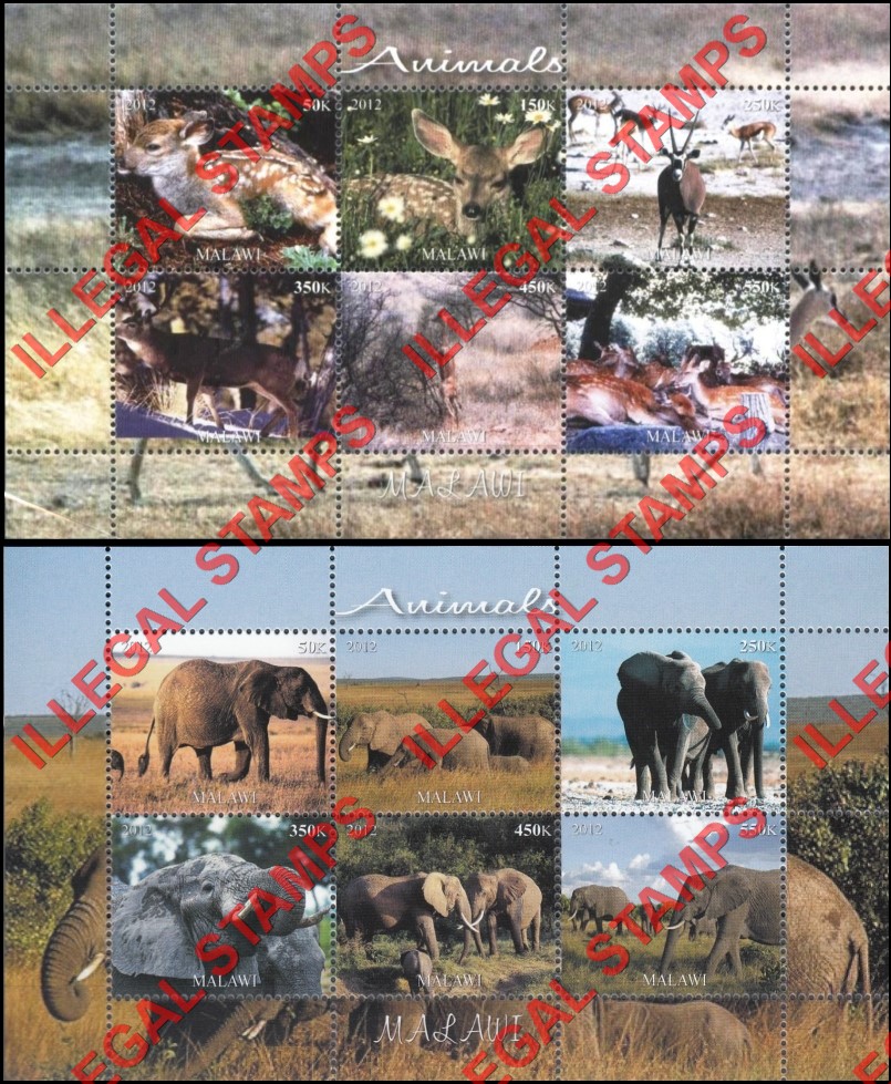 Malawi 2012 Animals Illegal Stamp Souvenir Sheets of 6 (Part 2)