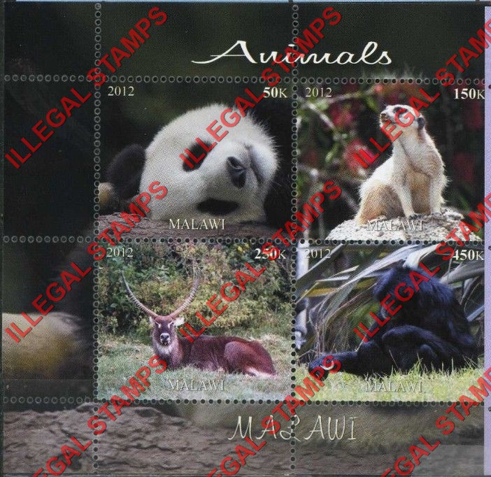Malawi 2012 Animals Illegal Stamp Souvenir Sheet of 4