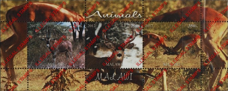 Malawi 2012 Animals Illegal Stamp Souvenir Sheet of 3