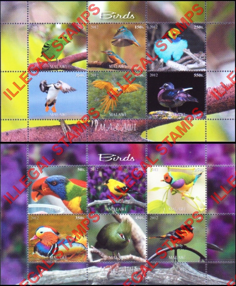 Malawi 2012 Birds Illegal Stamp Souvenir Sheets of 6 (Part 1)