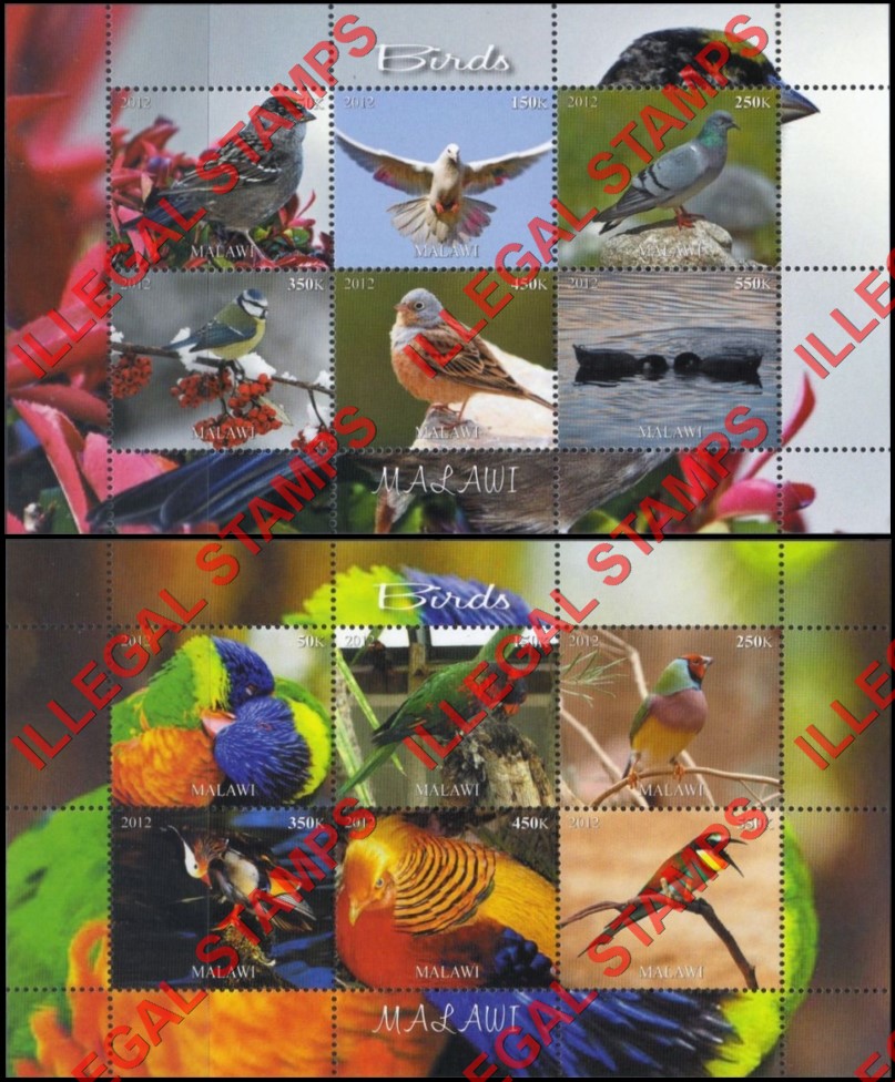 Malawi 2012 Birds Illegal Stamp Souvenir Sheets of 6 (Part 2)