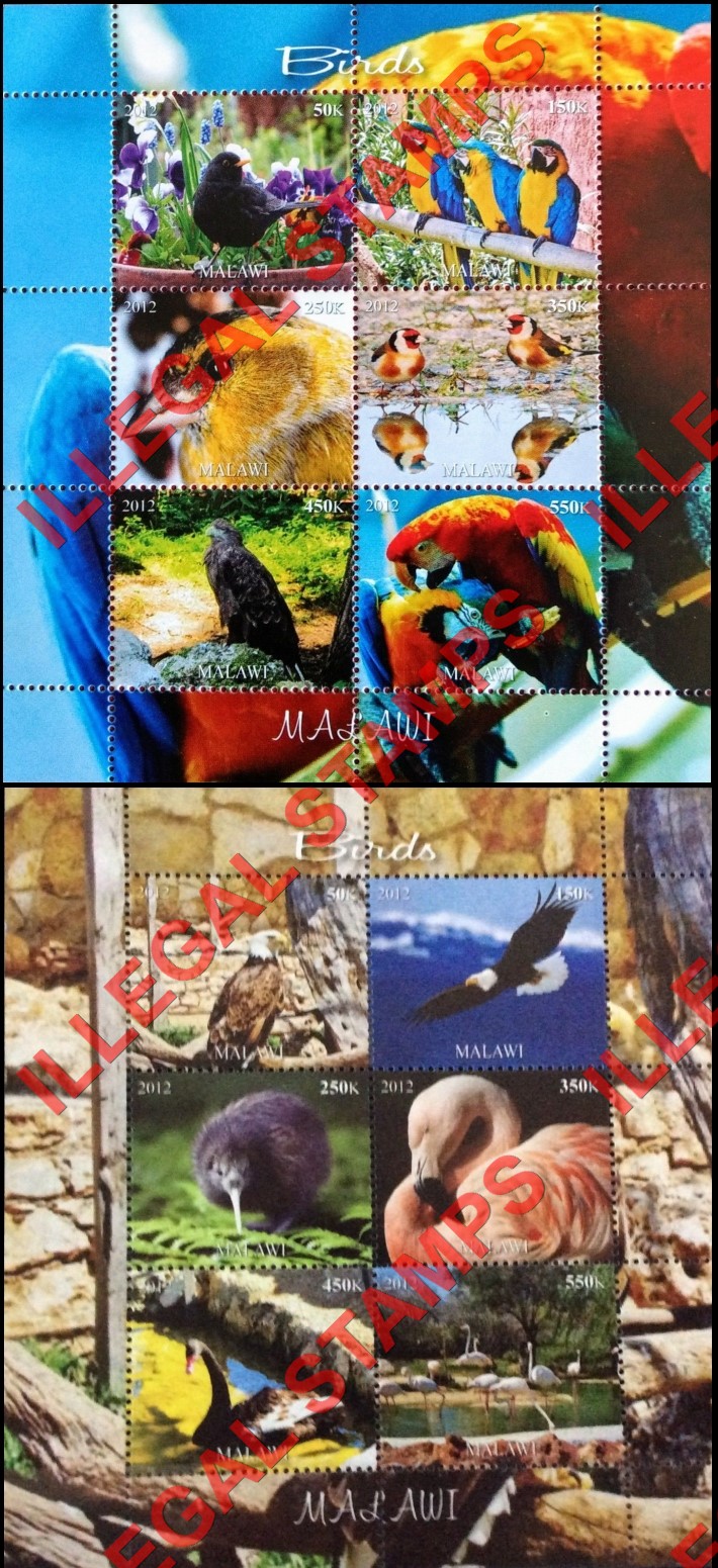 Malawi 2012 Birds Illegal Stamp Souvenir Sheets of 6 (Part 4)