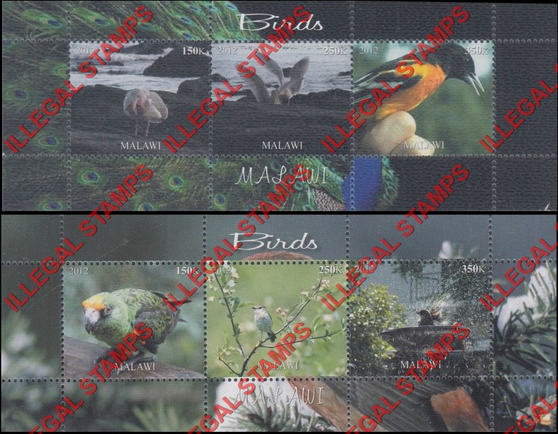 Malawi 2012 Birds Illegal Stamp Souvenir Sheets of 3