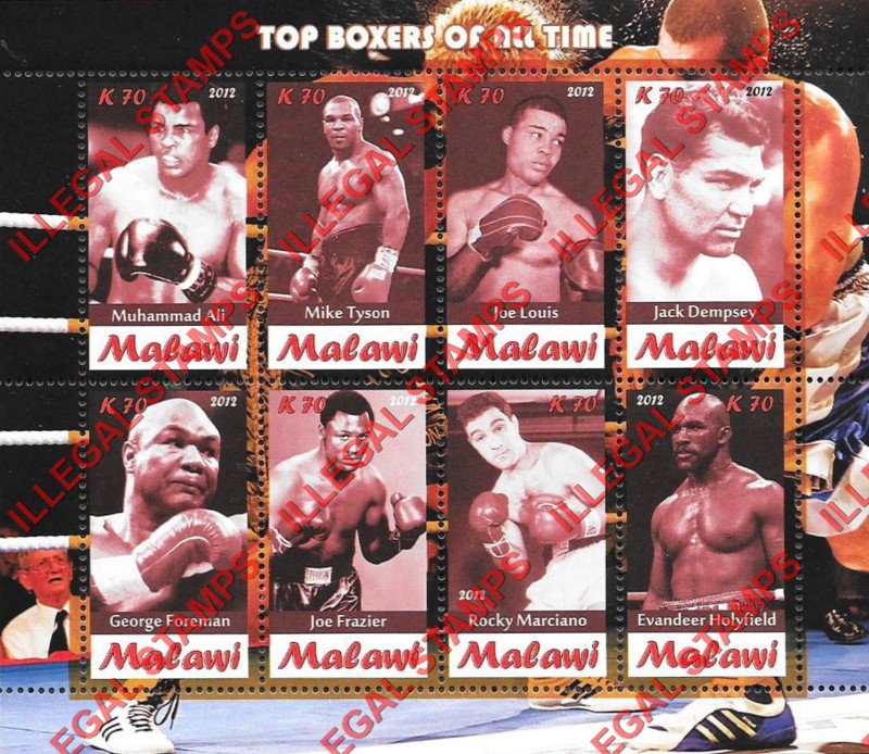 Malawi 2012 Top Boxers of All Time Illegal Stamp Souvenir Sheet of 8