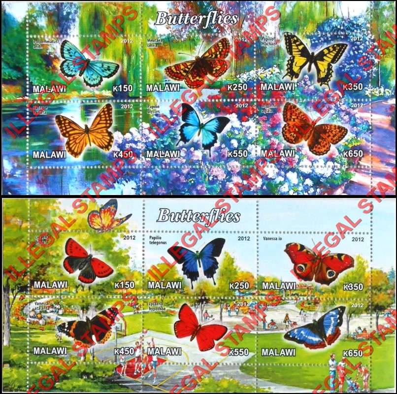Malawi 2012 Butterflies Illegal Stamp Souvenir Sheets of 6 (Part 1)