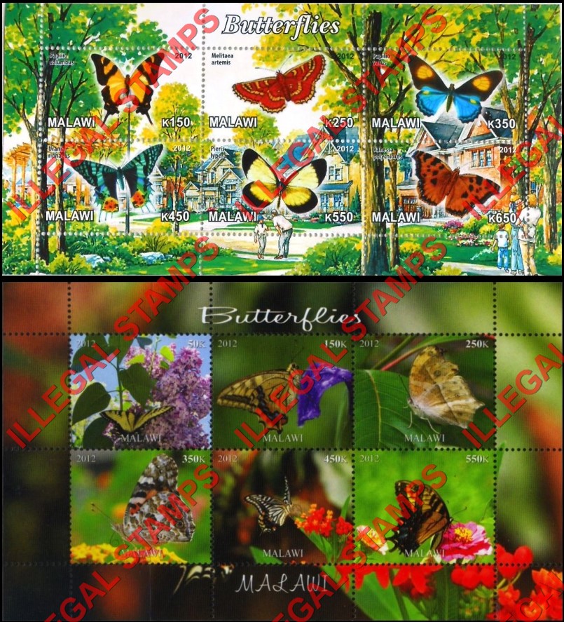 Malawi 2012 Butterflies Illegal Stamp Souvenir Sheets of 6 (Part 2)