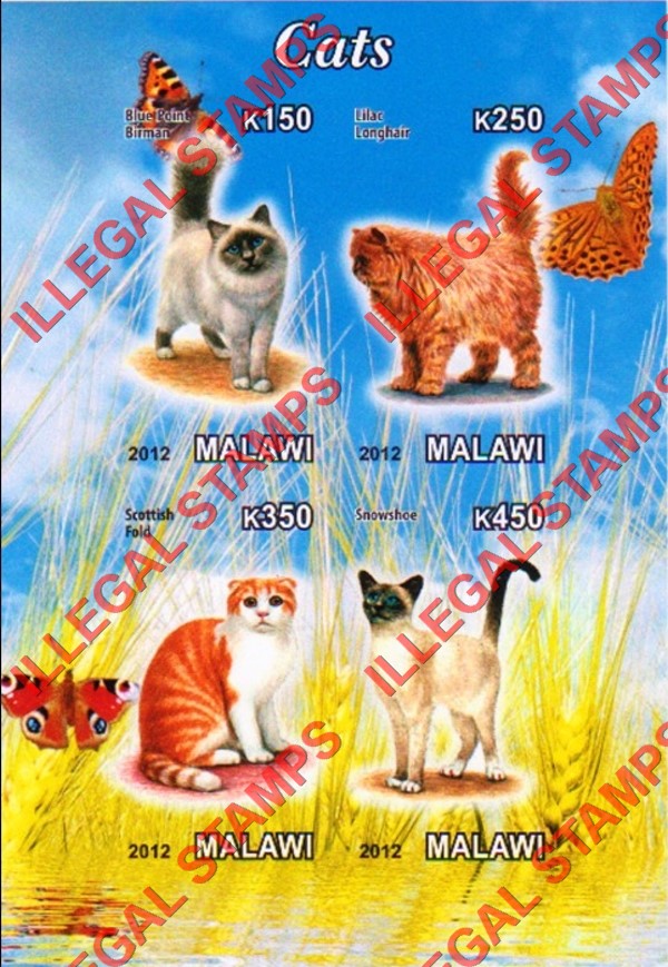 Malawi 2012 Cats Illegal Stamp Souvenir Sheet of 4