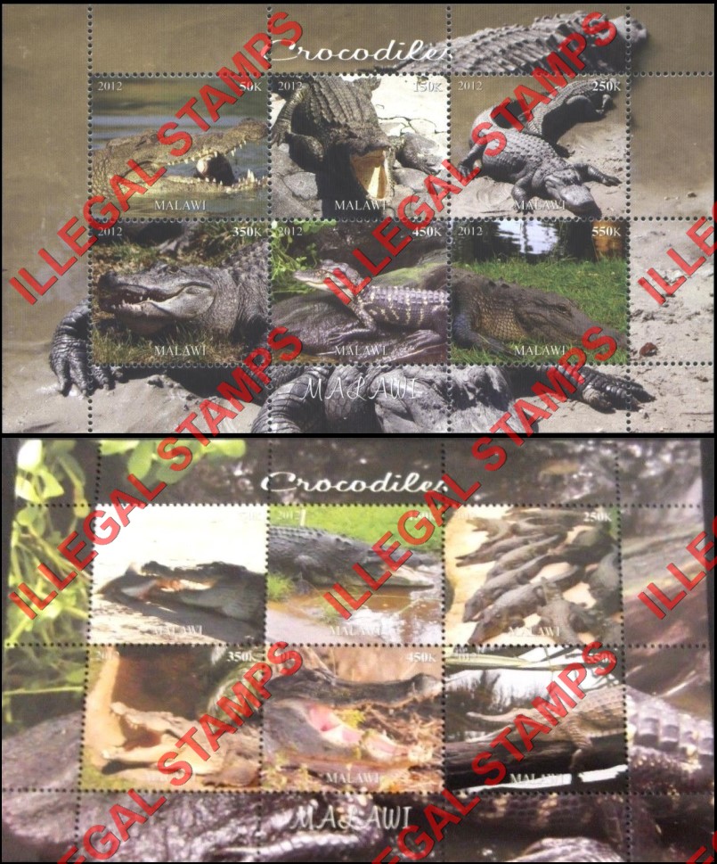 Malawi 2012 Crocodiles Illegal Stamp Souvenir Sheets of 6