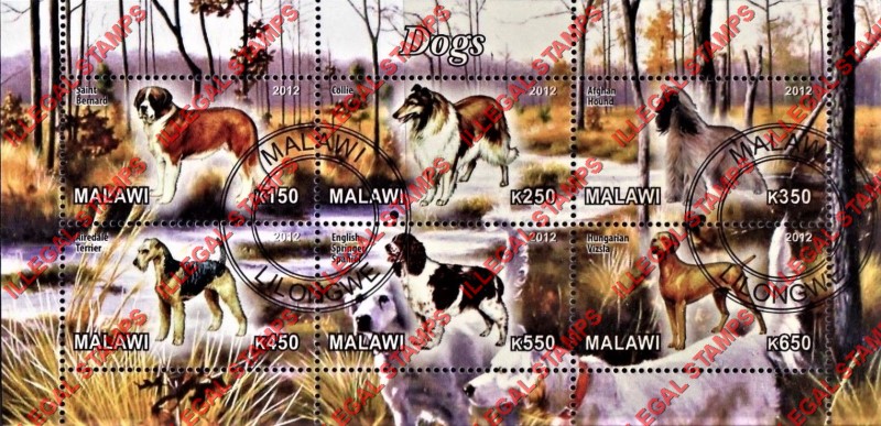 Malawi 2012 Dogs Illegal Stamp Souvenir Sheet of 6