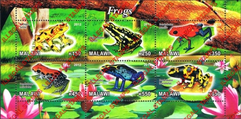Malawi 2012 Frogs Illegal Stamp Souvenir Sheet of 6