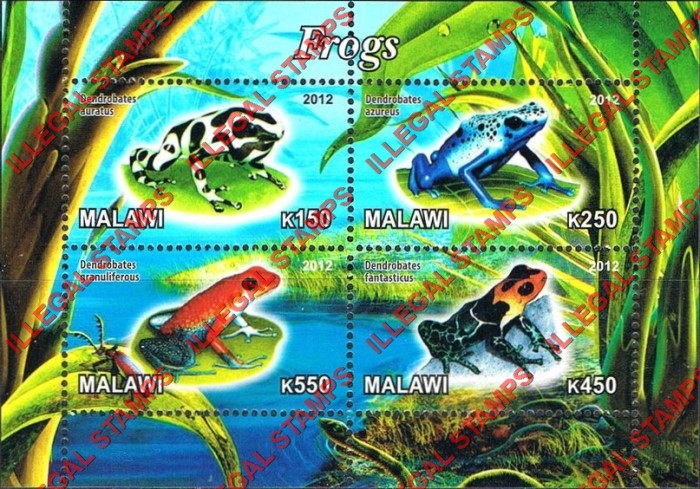 Malawi 2012 Frogs Illegal Stamp Souvenir Sheet of 4