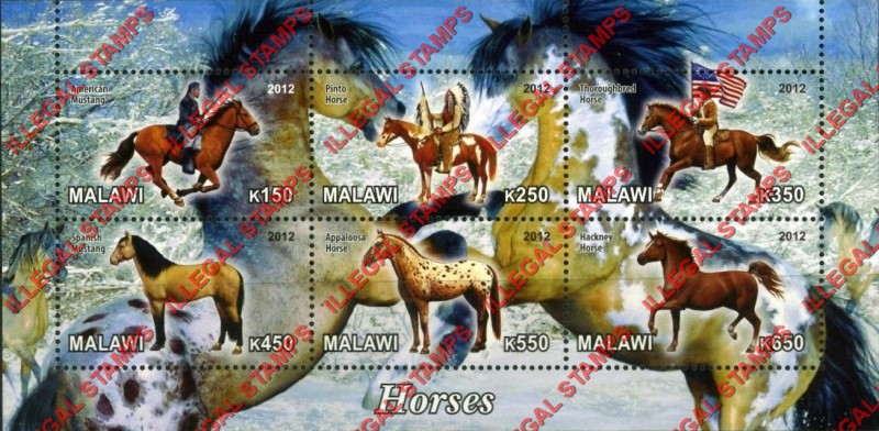Malawi 2012 Horses Illegal Stamp Souvenir Sheet of 6