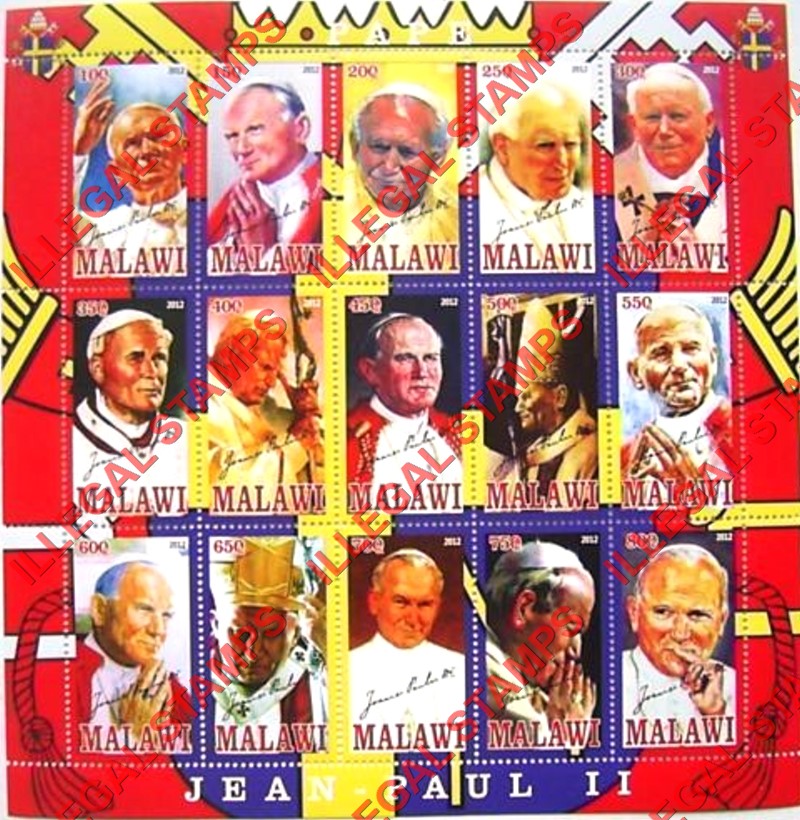 Malawi 2012 Pope John Paul II Illegal Stamp Sheetlet of 15