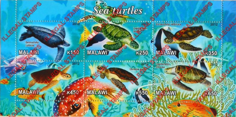 Malawi 2012 Sea Turtles Illegal Stamp Souvenir Sheet of 6