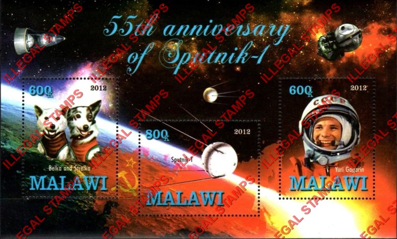Malawi 2012 Space Sputnik I Illegal Stamp Souvenir Sheet of 3