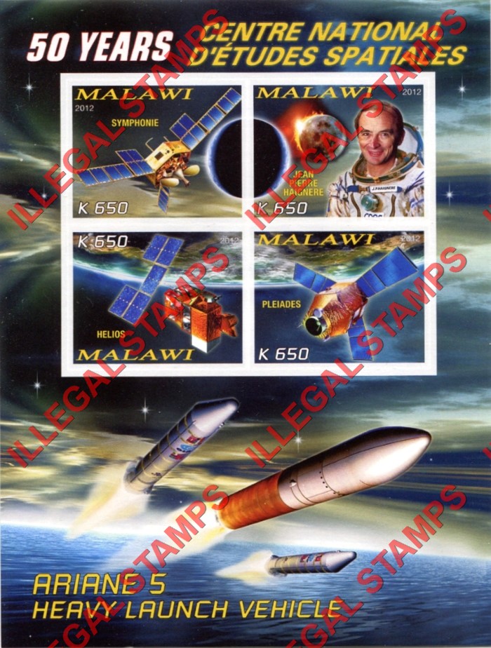Malawi 2012 Space 50 Years Illegal Stamp Souvenir Sheets of 4 (Part 1)