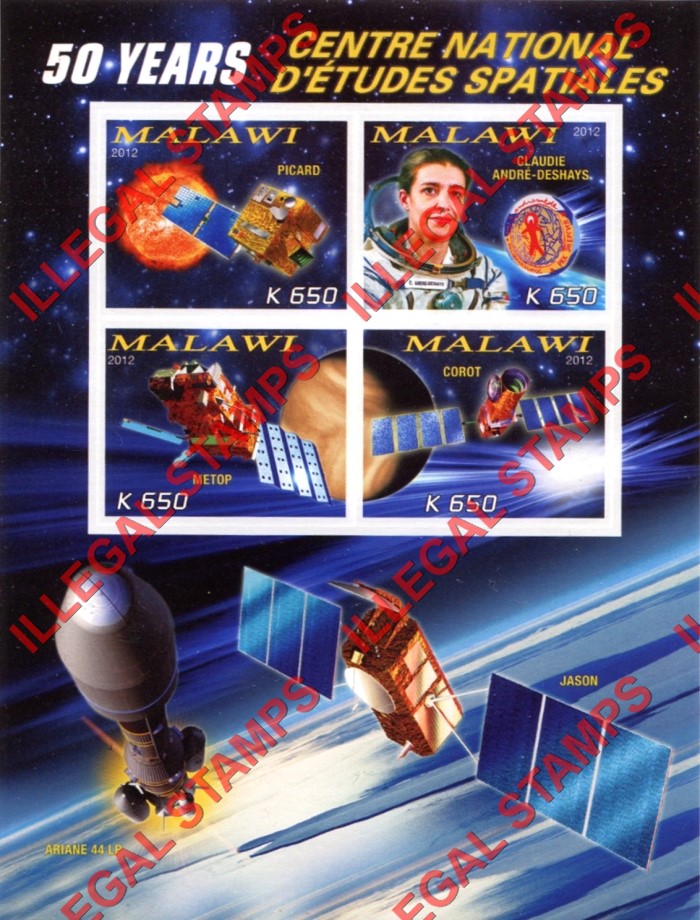 Malawi 2012 Space 50 Years Illegal Stamp Souvenir Sheets of 4 (Part 2)
