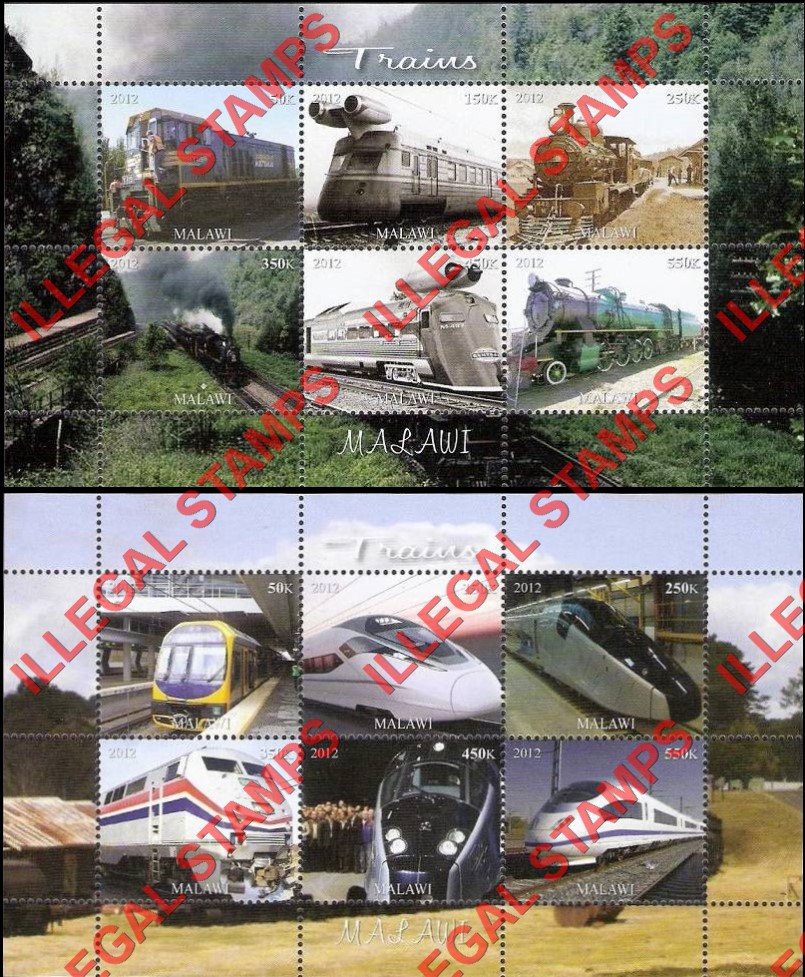 Malawi 2012 Trains Illegal Stamp Souvenir Sheets of 6 (Part 1)