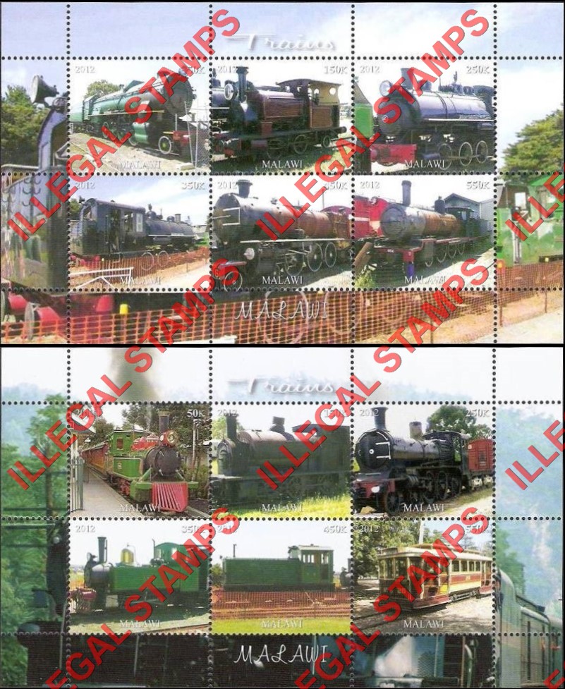 Malawi 2012 Trains Illegal Stamp Souvenir Sheets of 6 (Part 2)