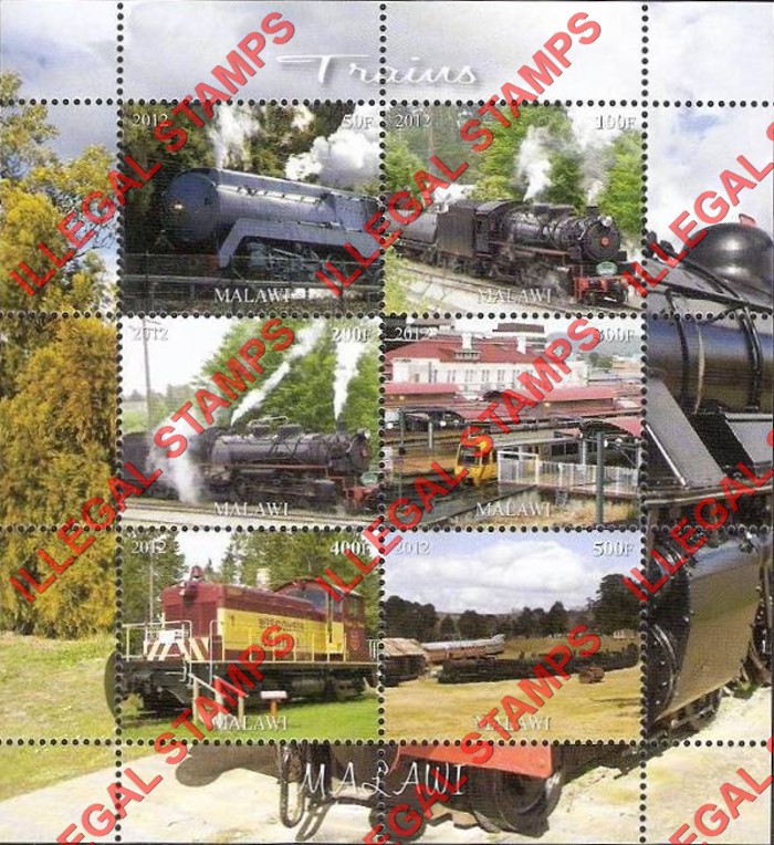 Malawi 2012 Trains Illegal Stamp Souvenir Sheets of 6 (Part 3)