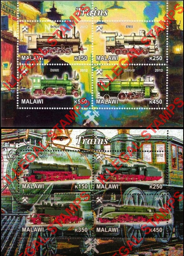 Malawi 2012 Trains Illegal Stamp Souvenir Sheets of 4 (Part 3)