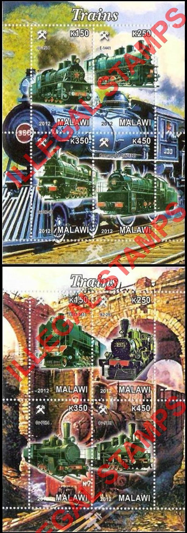 Malawi 2012 Trains Illegal Stamp Souvenir Sheets of 4 (Part 5)