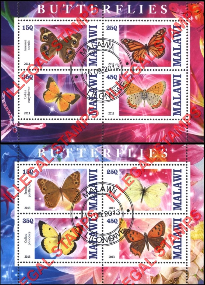 Malawi 2013 Butterflies Illegal Stamp Souvenir Sheets of 4 (Part 1)
