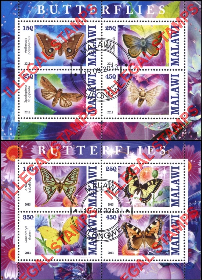 Malawi 2013 Butterflies Illegal Stamp Souvenir Sheets of 4 (Part 2)
