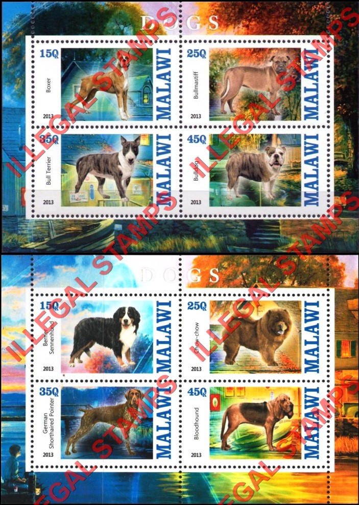 Malawi 2013 Dogs Illegal Stamp Souvenir Sheets of 4