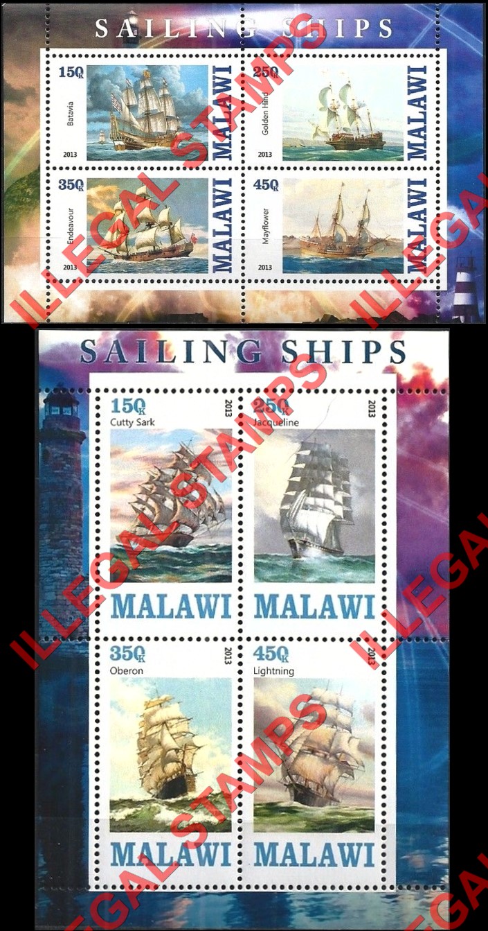 Malawi 2013 Sailing Ships Illegal Stamp Souvenir Sheets of 4