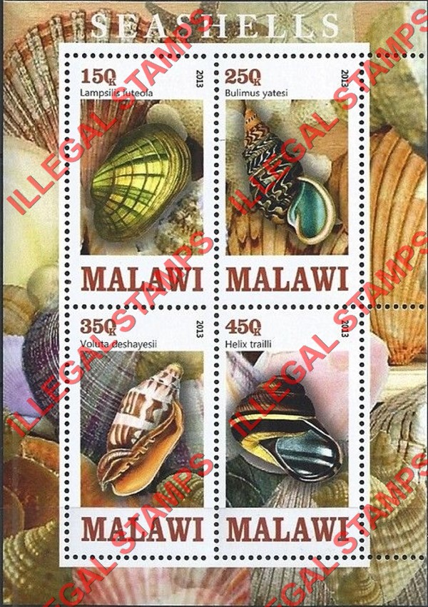 Malawi 2013 Sea Shells Illegal Stamp Souvenir Sheet of 4