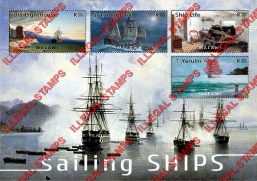 Malawi 2015 Sailing Ships Illegal Stamp Souvenir Sheet of 4