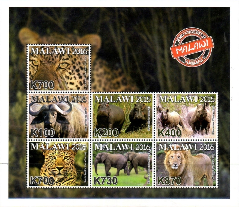 Malawi 2016 Endangered Animals of Malawi Souvenir Sheet of 7 Scott 826
