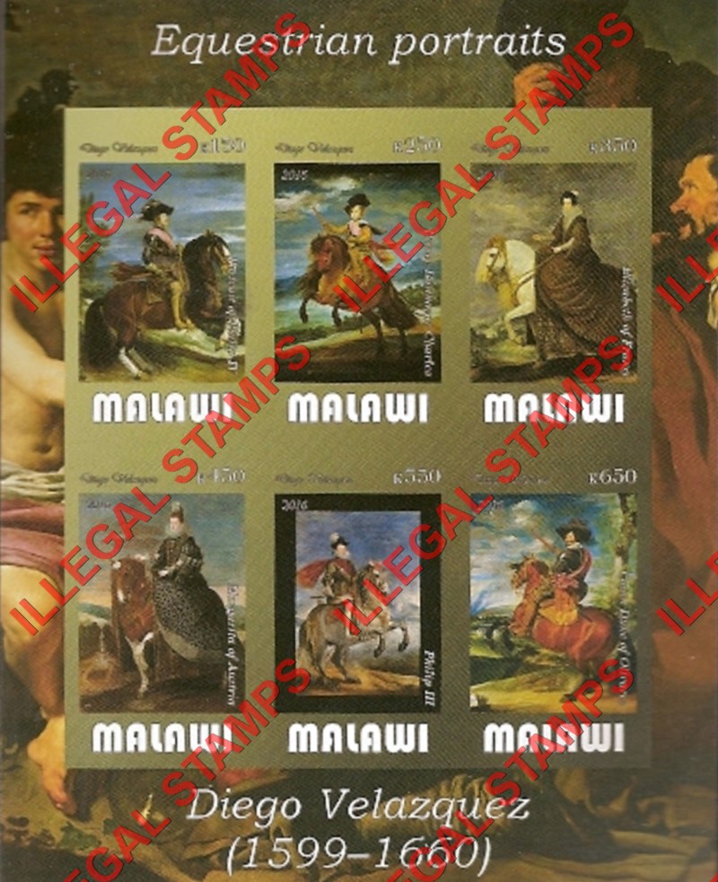 Malawi 2016 Equestrian Portraits Paintings Illegal Stamp Souvenir Sheet of 6