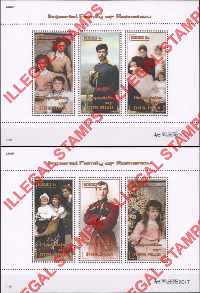 Malawi 2017 Imperial Family of Romanov Illegal Stamp Souvenir Sheets of 3