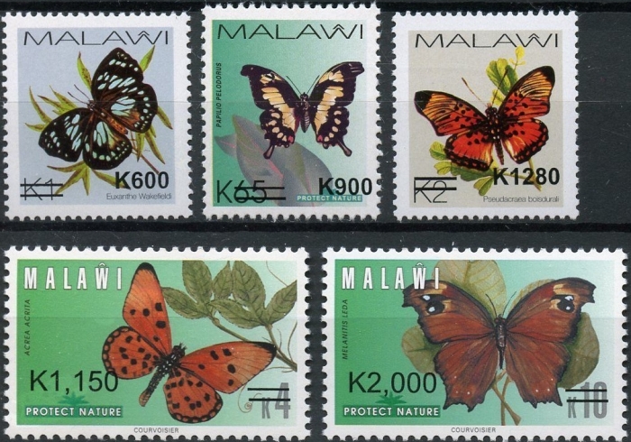 Malawi 2018 Surcharged (2002) Butterflies Scott 846-850