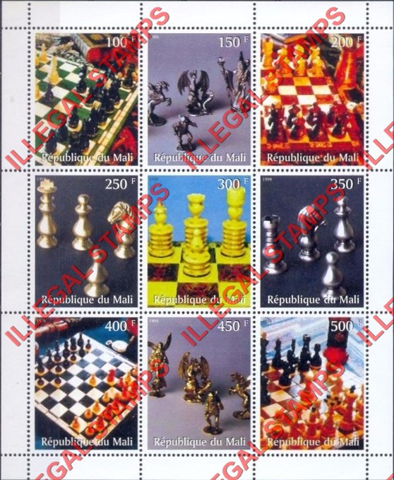 Mali 1998 Chess Illegal Stamp Sheet of 9