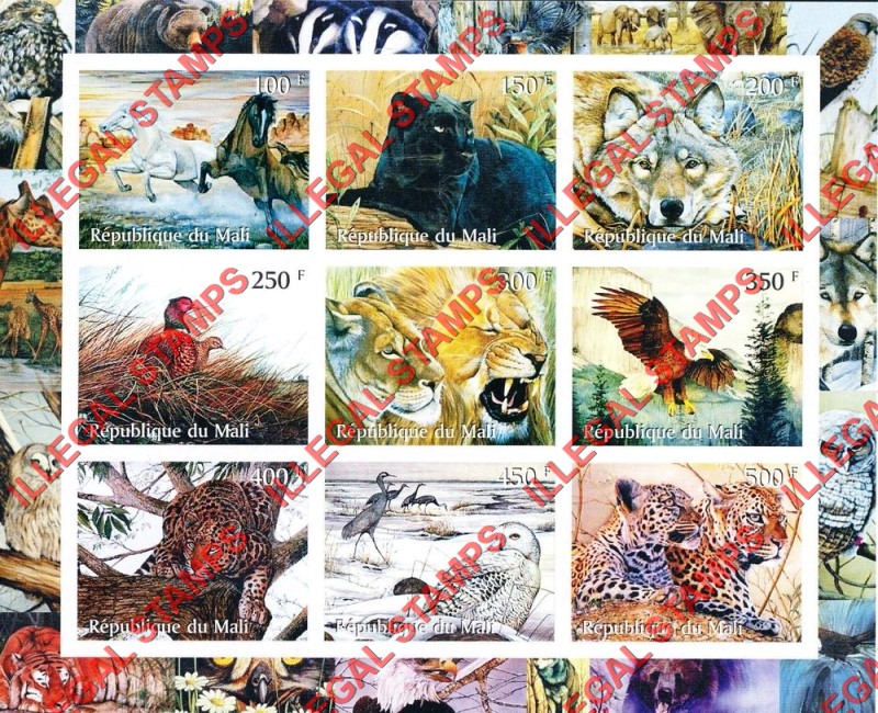 Mali 1998 Wild Animals Illegal Stamp Sheet of 9