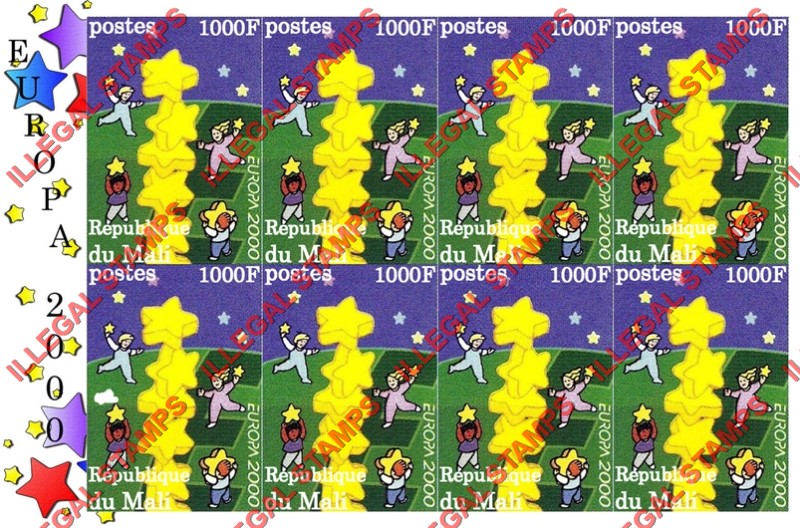 Mali 2000 EUROPA Illegal Stamp Souvenir Sheet of 8 with Fake Date Added
