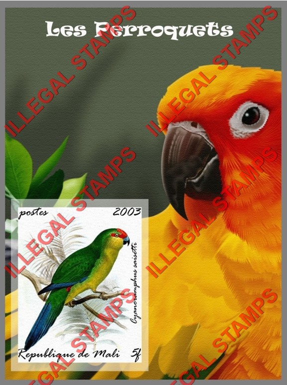 Mali 2003 Parrots Illegal Stamp Souvenir Sheet of 1 with Fake Date Added
