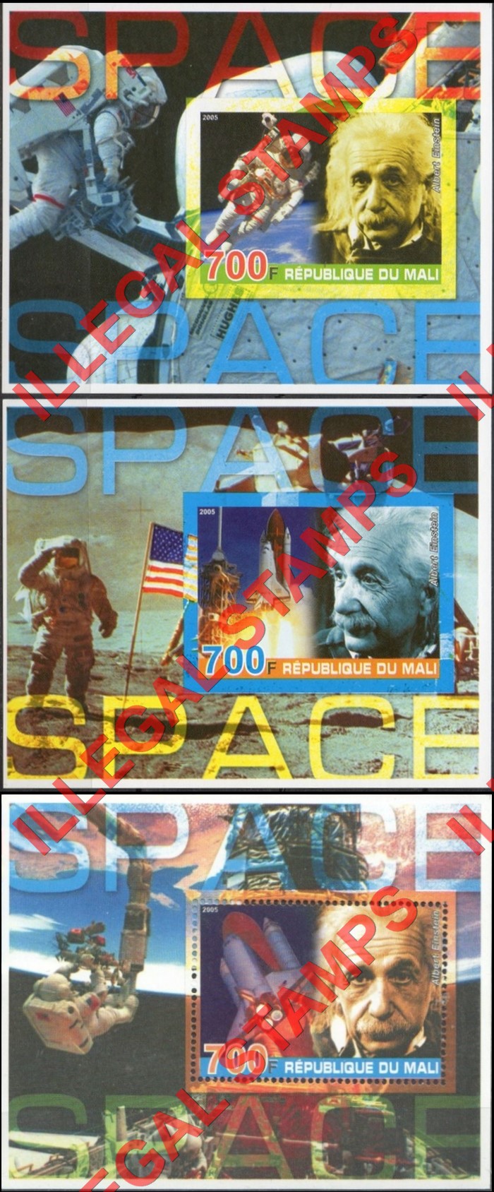 Mali 2005 Albert Einstein Space Illegal Stamp Souvenir Sheets of 1
