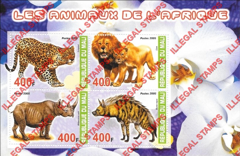 Mali 2005 Animals of Africa Illegal Stamp Souvenir Sheet of 4
