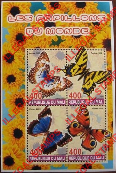 Mali 2005 Butterflies Illegal Stamp Souvenir Sheet of 4