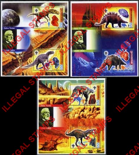 Mali 2005 Dinosaurs, Minerals and Jules Verne Illegal Stamp Souvenir Sheets of 2